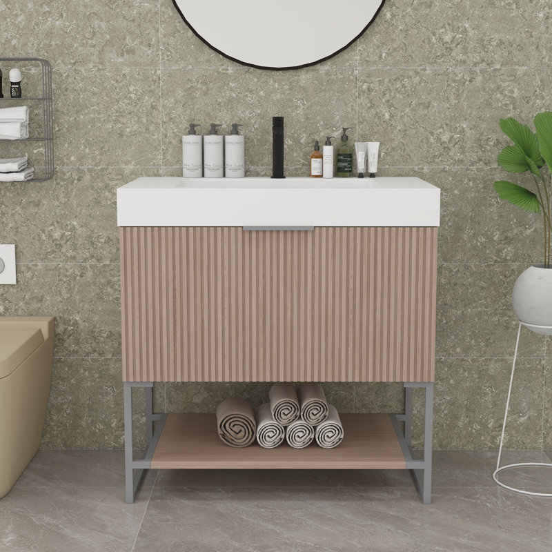 Arch Glass Designs 30” Bathroom Vanity with Open Partition | Wayfair